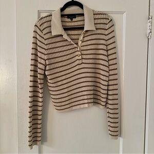 rag & bone Cream and Brown Striped Open-Knit Sweater